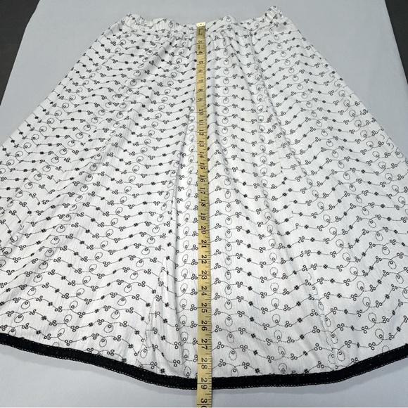 A-Line Midi Skirt Womens Size L Pull On Stretch Gauzy Pleats Ditsy Print Ivory - Picture 7 of 10